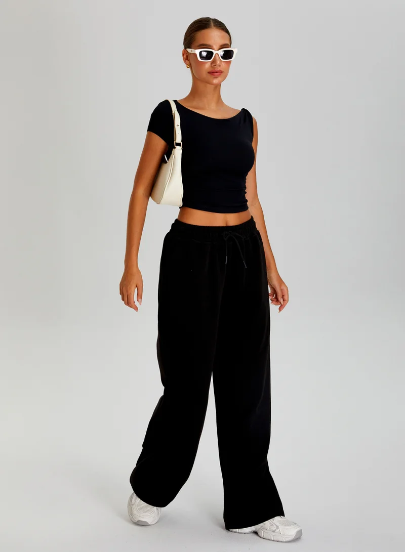 KAWN.YOGA Licorice Black High Waist Wide Leg Joggers for Women | Best Price UAE